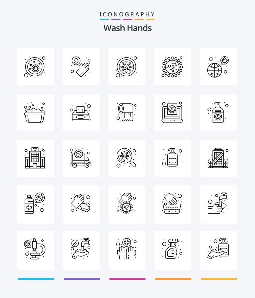 creatief wassen handen 25 schets icoon pak zo net zo bacteriën. bacteriën. coronavirus. virus. coronavirus vector