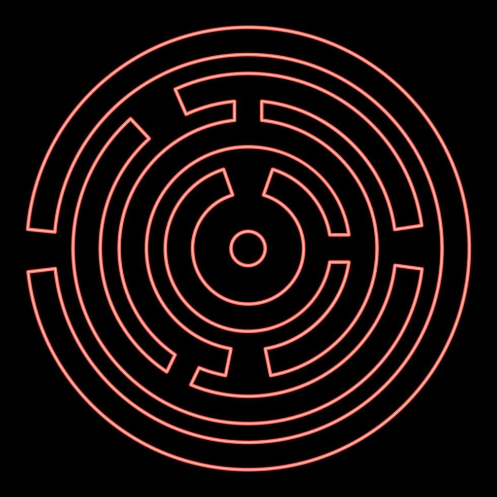 neon ronde labyrint cirkel doolhof rood kleur vector illustratie beeld vlak stijl