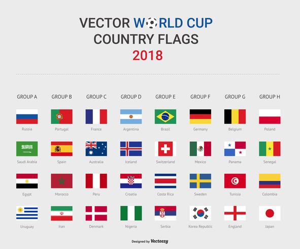 Wereldbeker Voetbal Groep Stage Land Vlaggen 2018 Vector