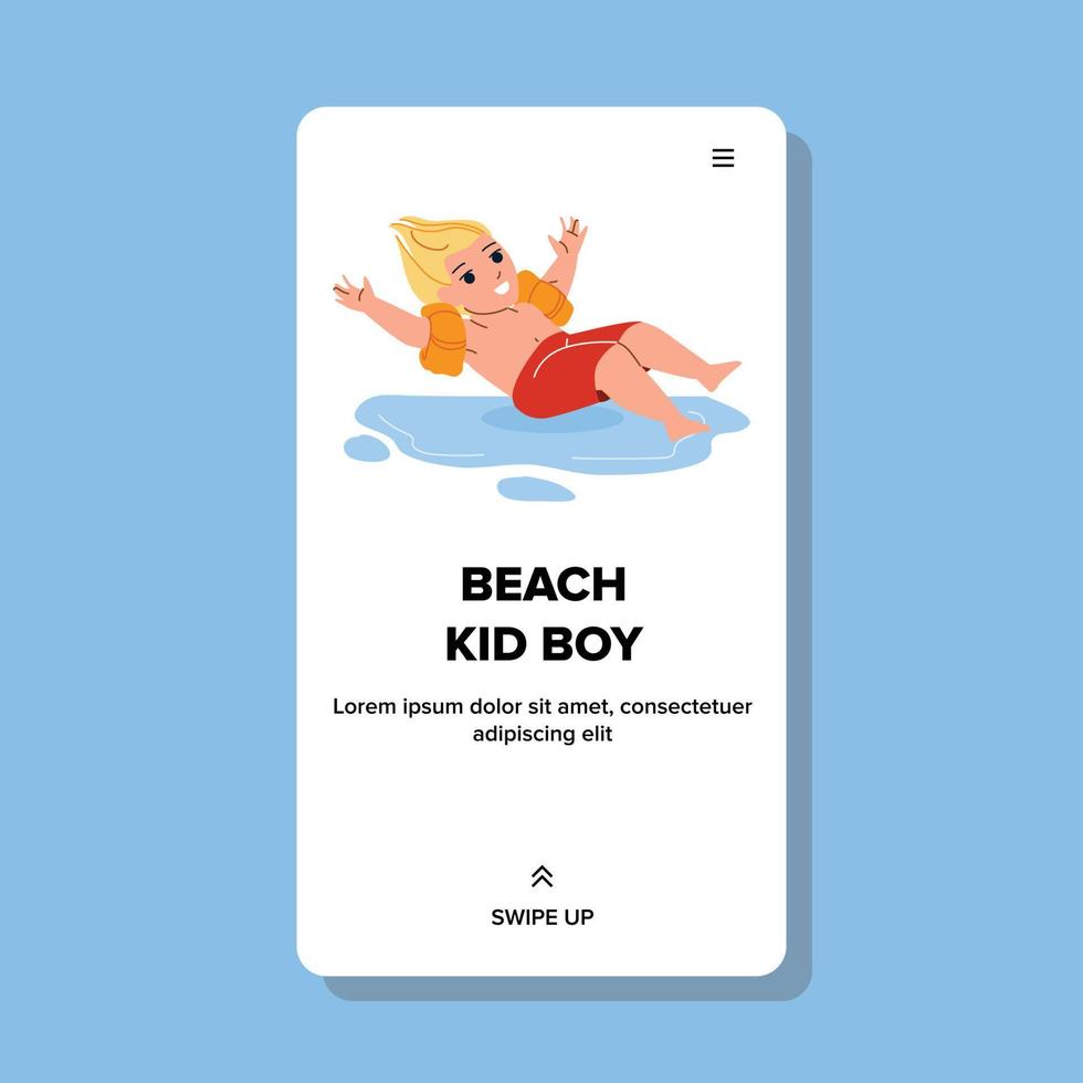 kind jongen resting Aan zanderig strand kust vector