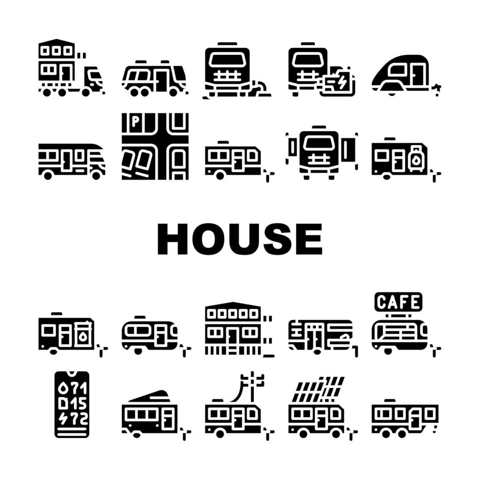 modulair huis aanhangwagen verzameling pictogrammen reeks vector