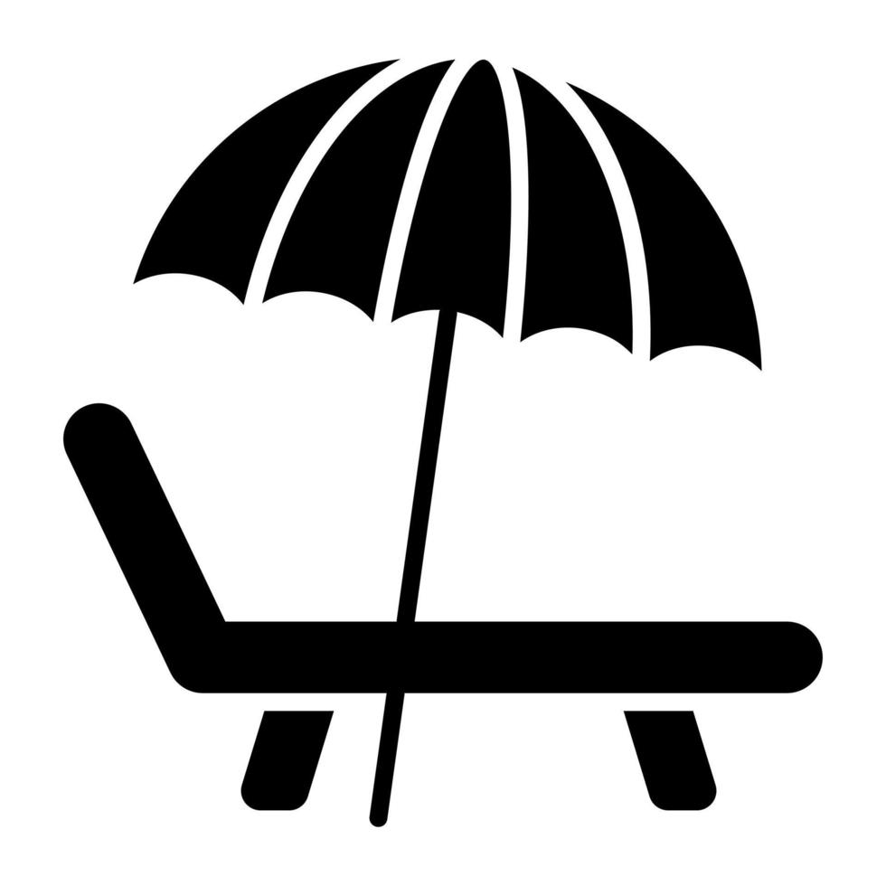 paraplu met bed aanduiding icoon van zonnebank, strand bed vector