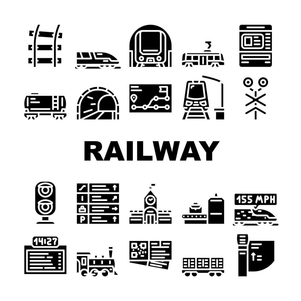 spoorweg trein vervoer pictogrammen reeks vector