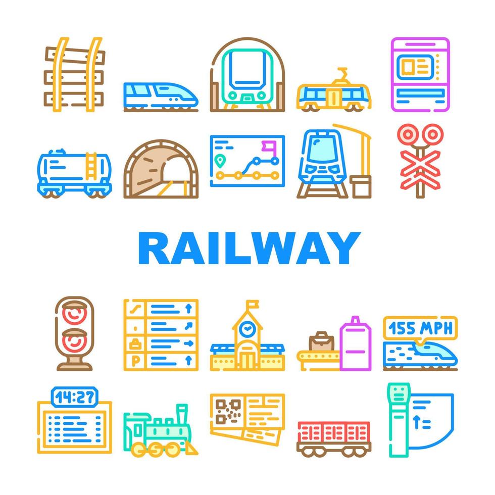 spoorweg trein vervoer pictogrammen reeks vector