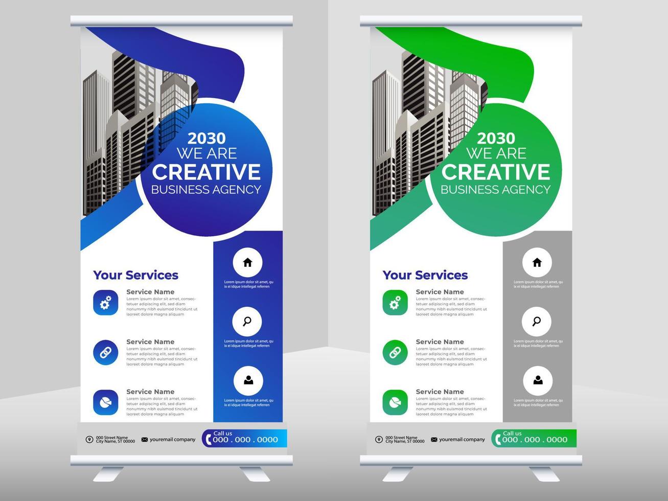 creatief bedrijf rollen omhoog banier ontwerp. standee ontwerp banier, zakelijke digitaal rollen omhoog spandoek. vector