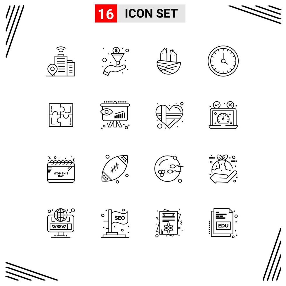 schets pak van 16 universeel symbolen van Speel puzzel huis tijd contact bewerkbare vector ontwerp elementen