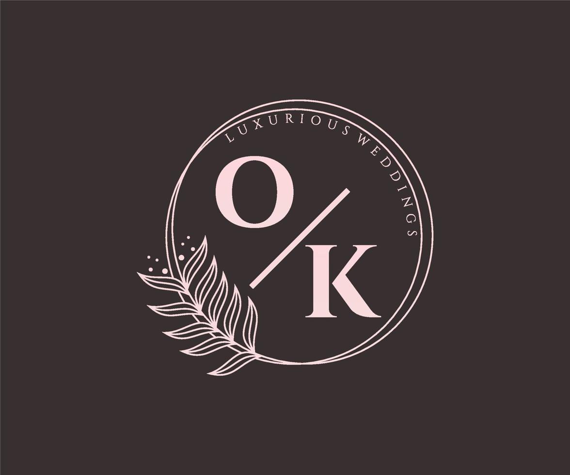 OK initialen brief bruiloft monogram logos sjabloon, hand- getrokken modern minimalistisch en bloemen Sjablonen voor uitnodiging kaarten, opslaan de datum, elegant identiteit. vector