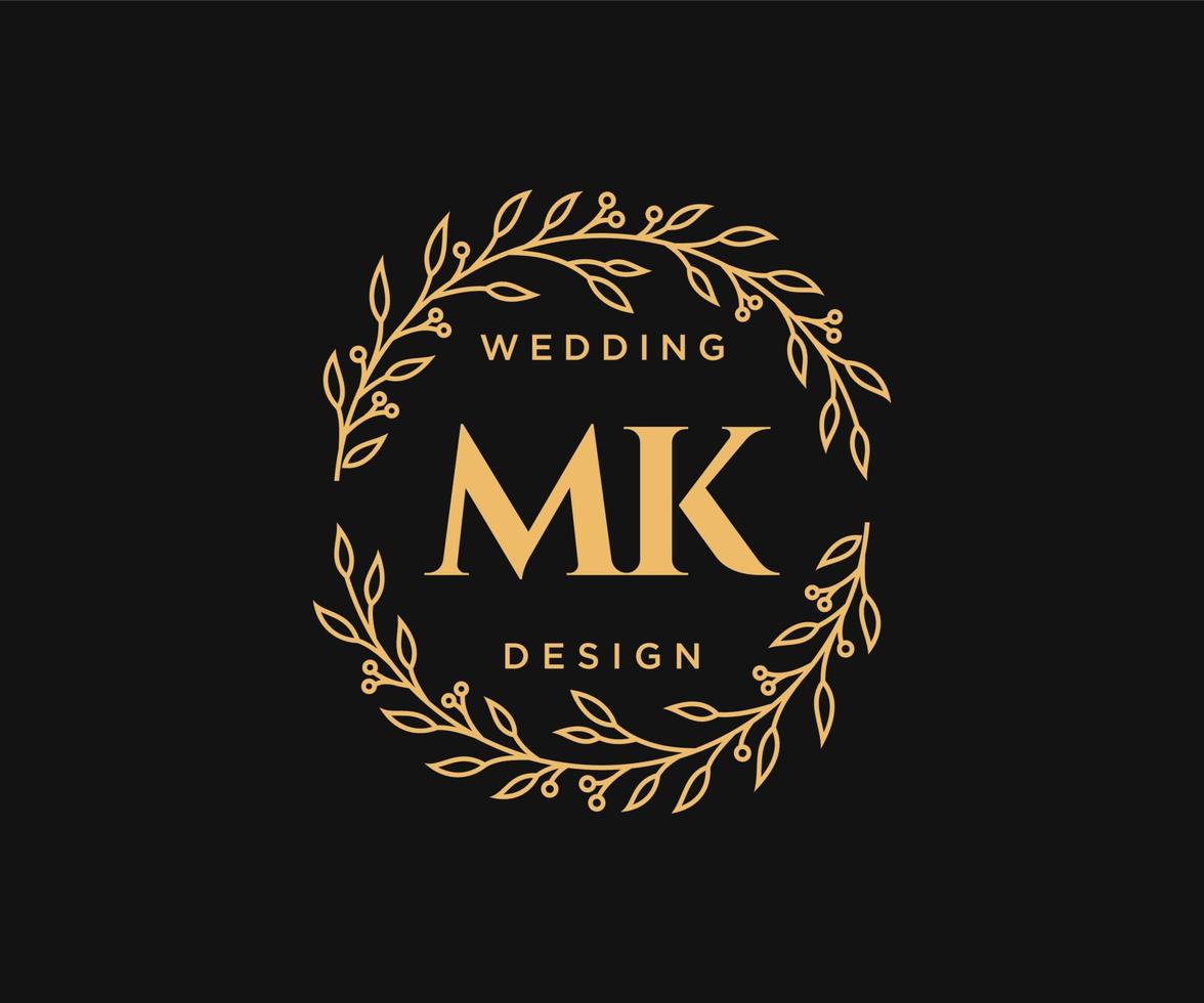 mk initialen brief bruiloft monogram logos verzameling, hand- getrokken modern minimalistisch en bloemen Sjablonen voor uitnodiging kaarten, opslaan de datum, elegant identiteit voor restaurant, boetiek, cafe in vector