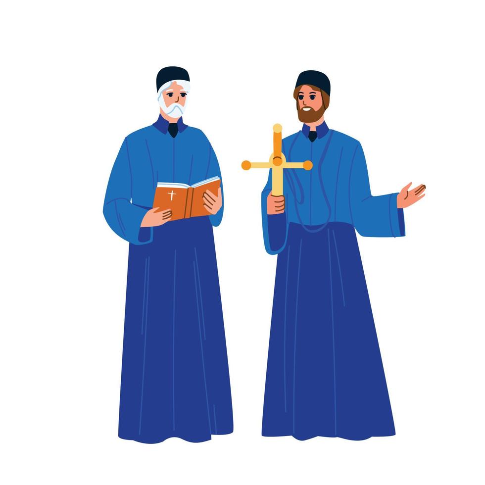 Katholiek priester mannen met bidden kruis vector
