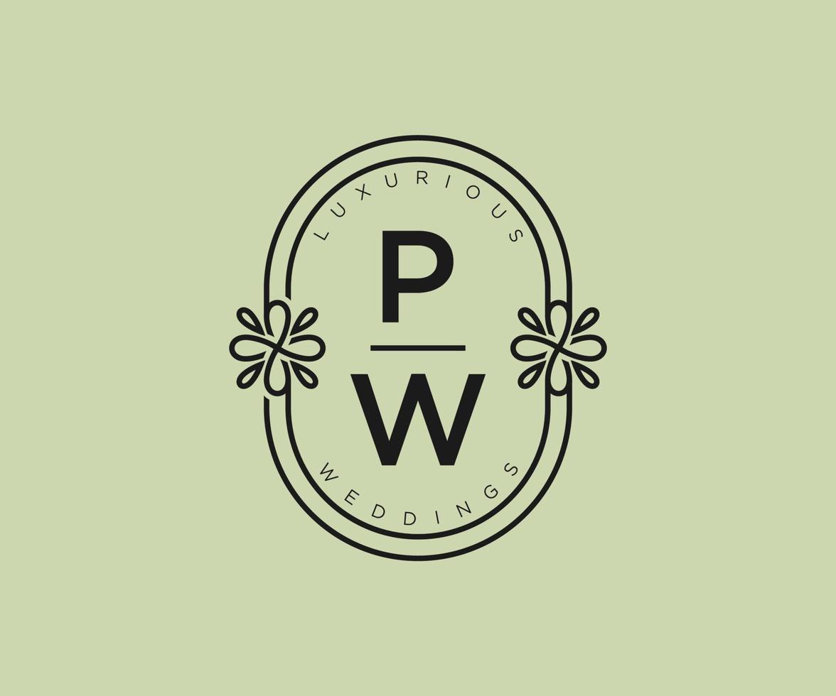 pw initialen brief bruiloft monogram logos sjabloon, hand- getrokken modern minimalistisch en bloemen Sjablonen voor uitnodiging kaarten, opslaan de datum, elegant identiteit. vector