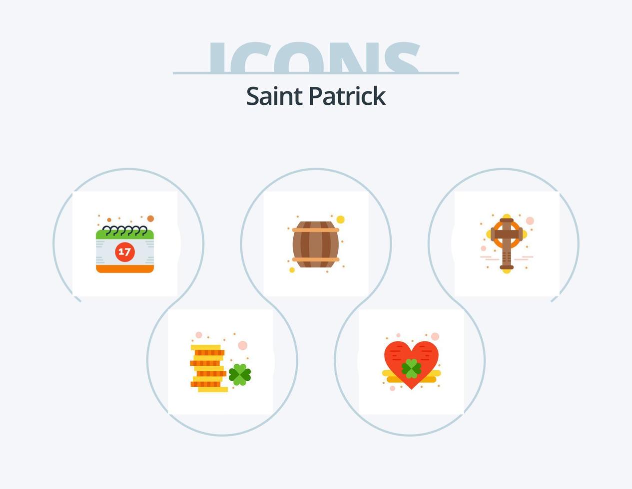 heilige Patrick vlak icoon pak 5 icoon ontwerp. kruis. container. kalender. bier loop. klaver vector