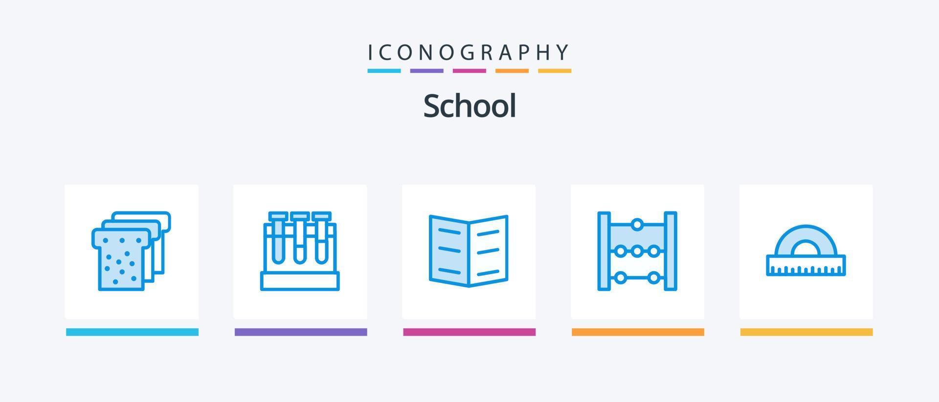 school- blauw 5 icoon pak inclusief . onderwijs. bladwijzer. tekening. wiskunde. creatief pictogrammen ontwerp vector