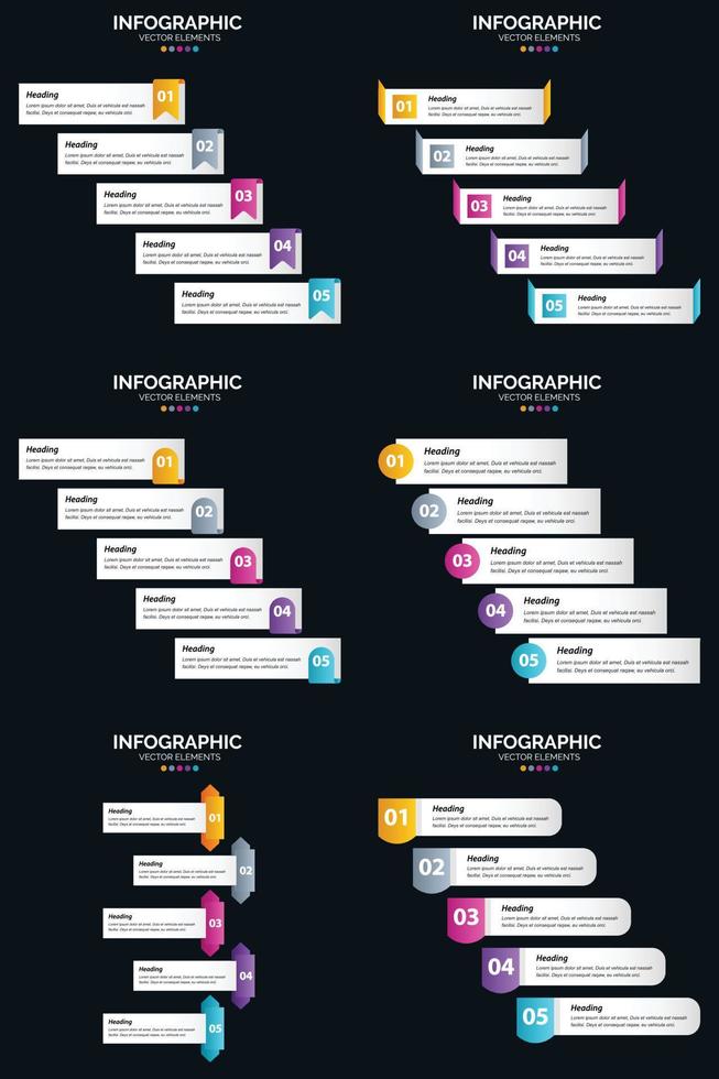 vector 6 infographics pak presentatie glijbaan sjabloon 5 stappen fiets diagrammen en tijdlijnen