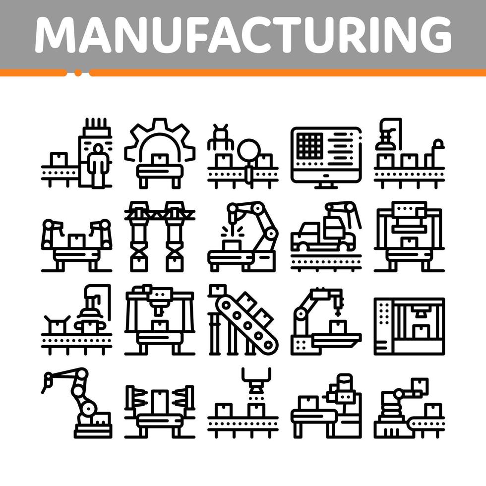 fabricage werkwijze verzameling pictogrammen reeks vector illustraties