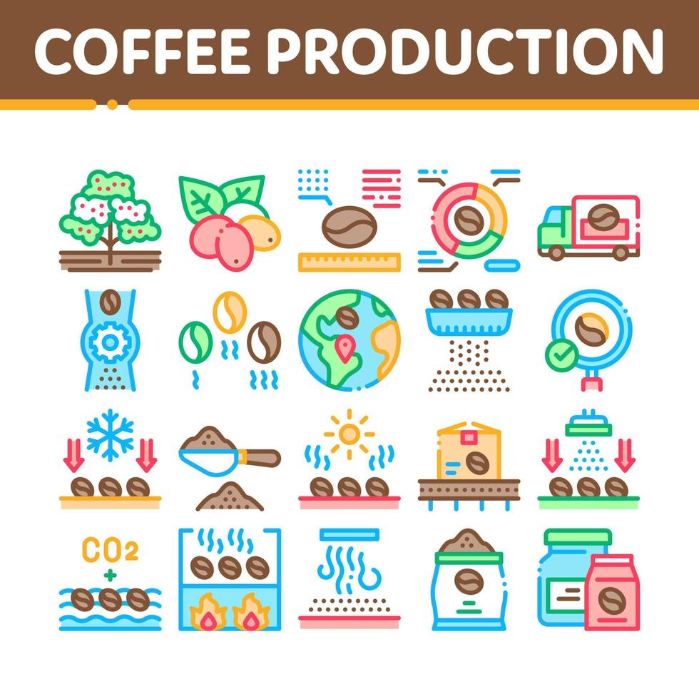 koffie productie verzameling pictogrammen reeks vector illustraties