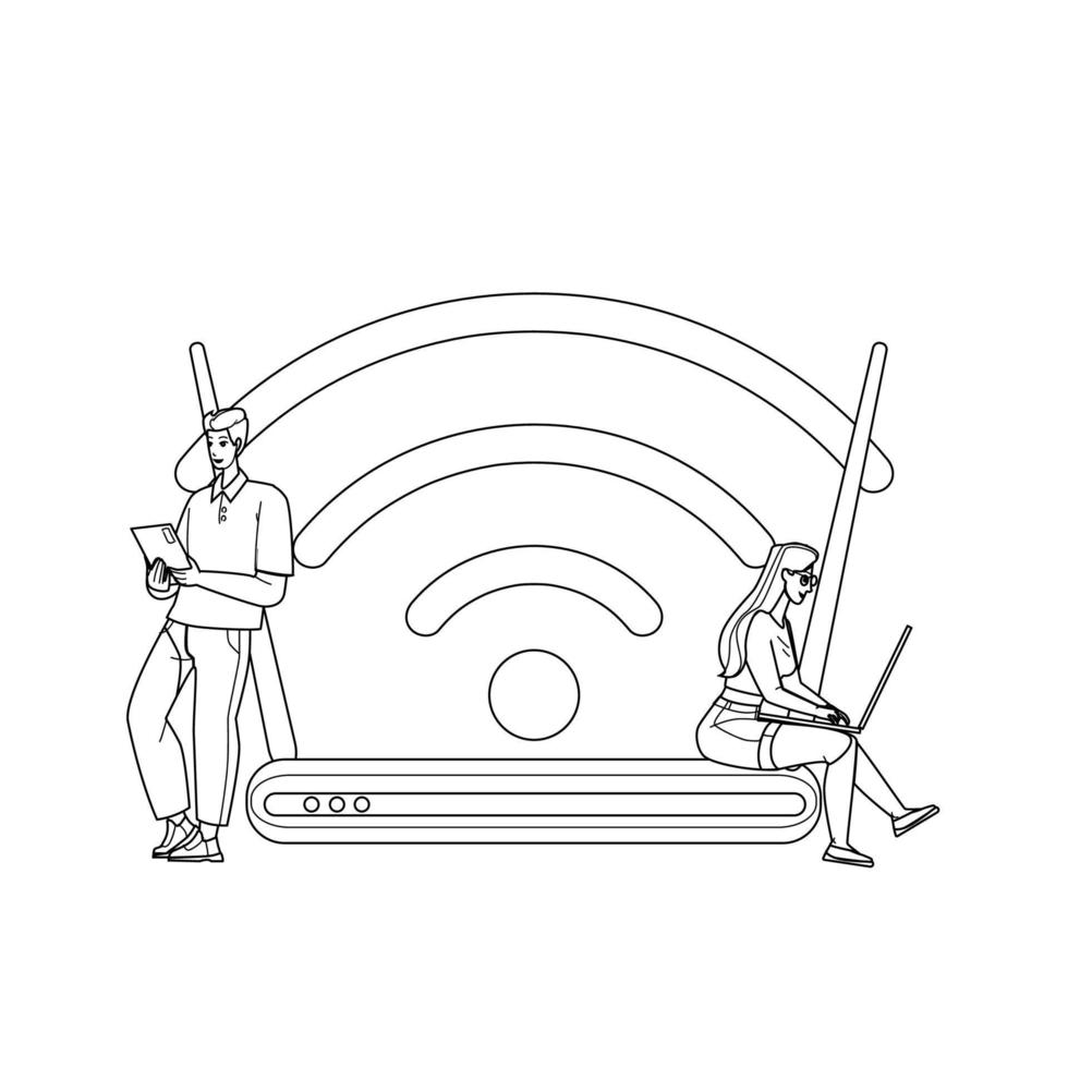 Mens en vrouw draadloze verbinding naar Wifi vector