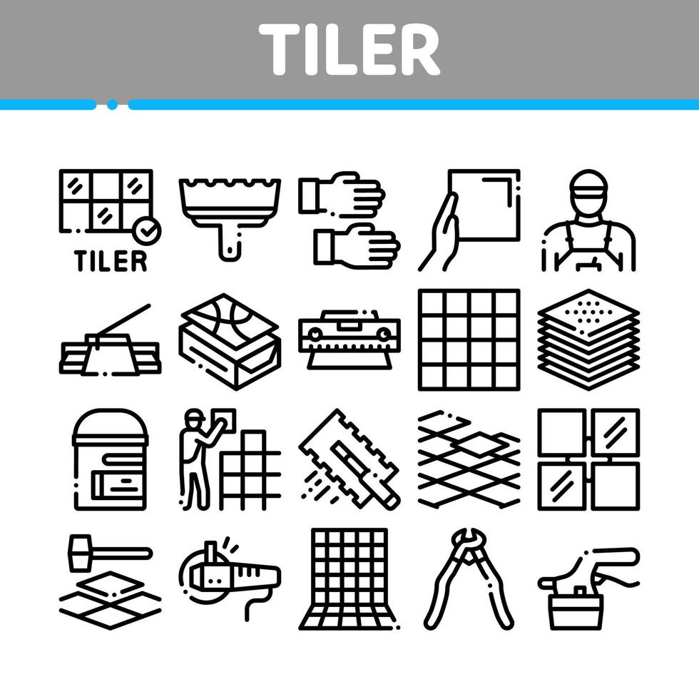 tegelzetter werk uitrusting verzameling pictogrammen reeks vector