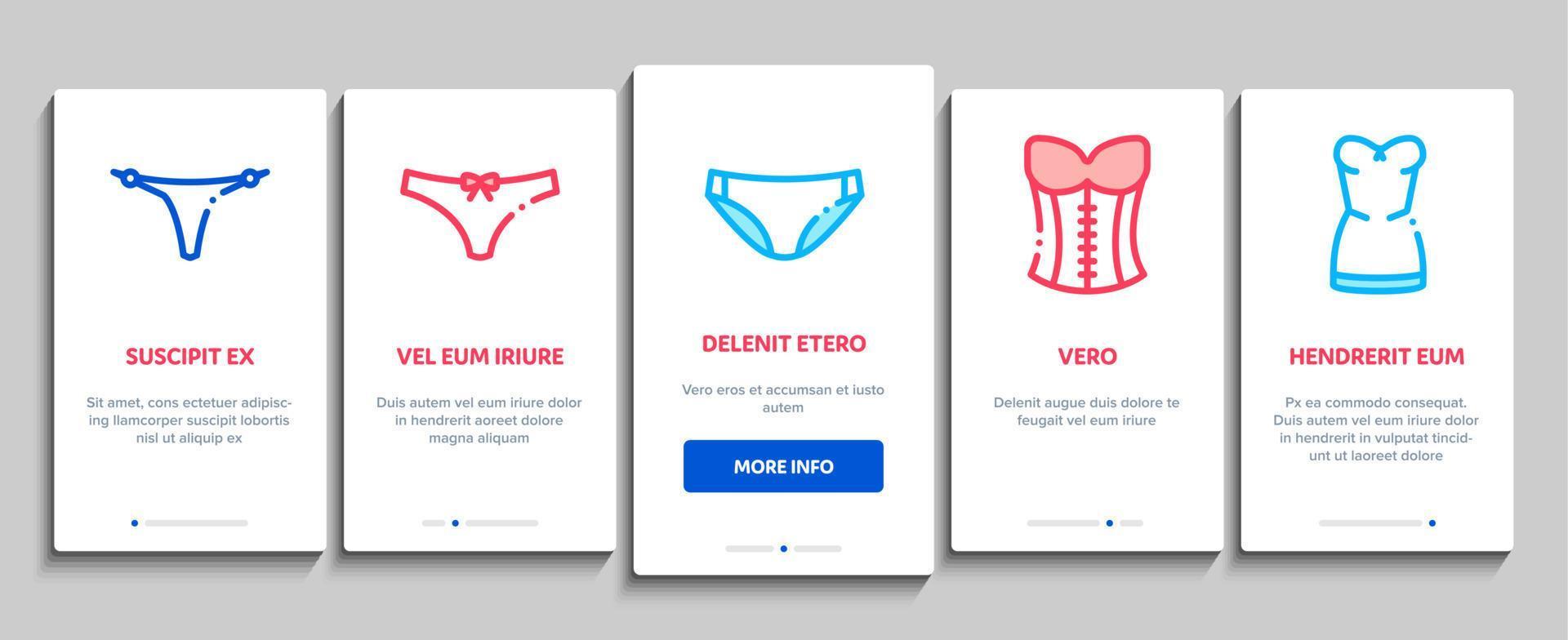 lingerie bras slipje onboarding elementen pictogrammen reeks vector