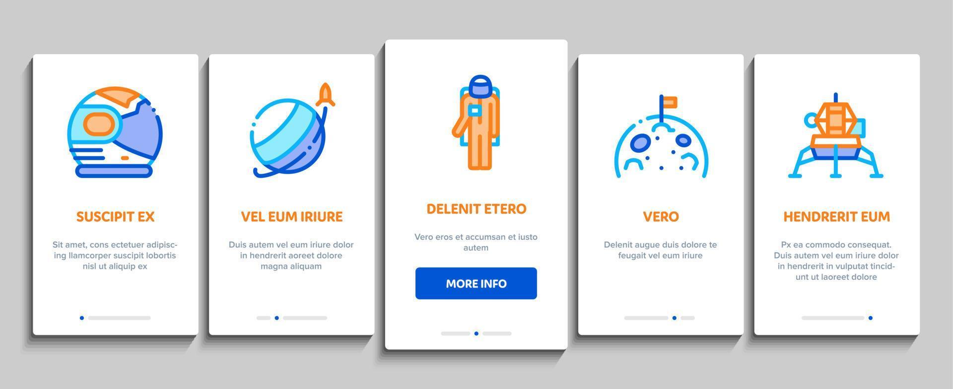 astronaut uitrusting onboarding elementen pictogrammen reeks vector