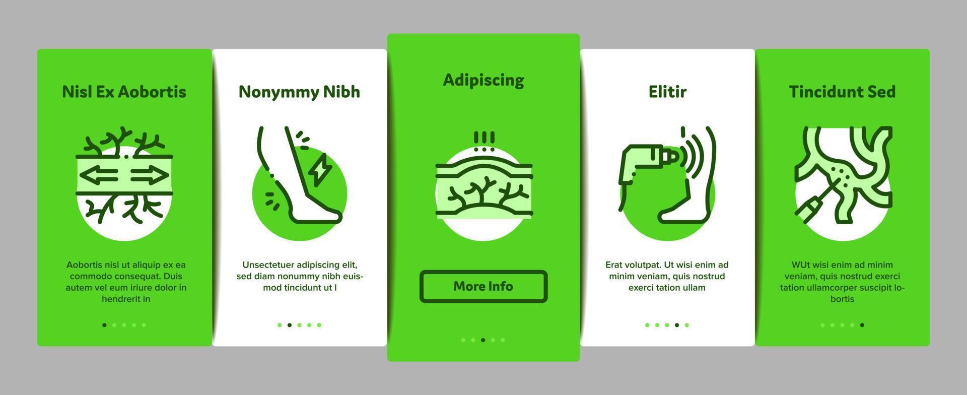 spataderen aderen ziekte onboarding elementen pictogrammen reeks vector