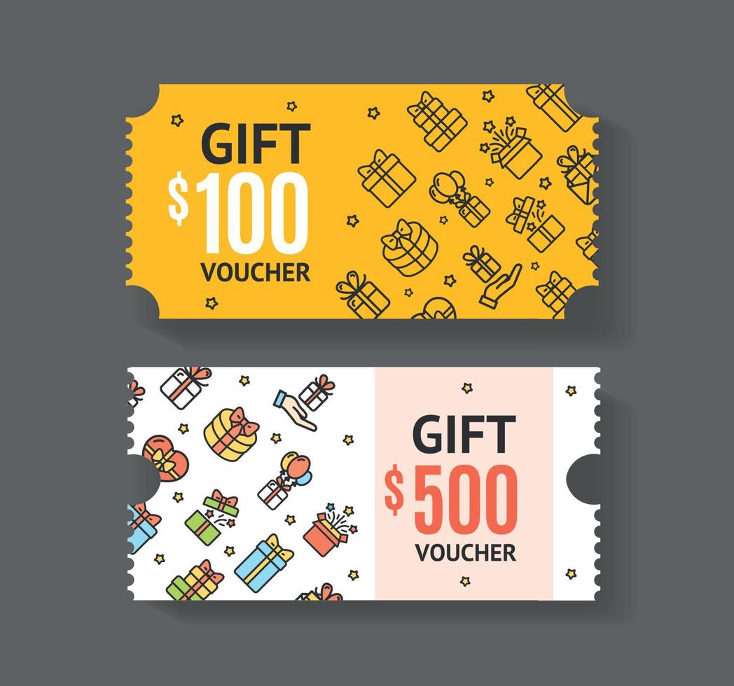 geschenk tegoedbon coupon reeks met dun lijn pictogrammen . vector