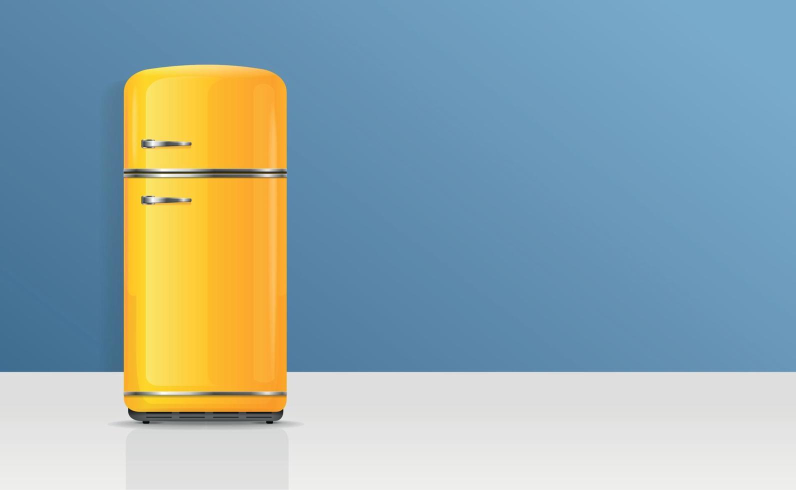realistisch gedetailleerd 3d wijnoogst geel koelkast kaart poster spandoek. vector