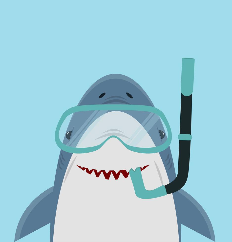 schattige witte haai met snorkel en bril vector