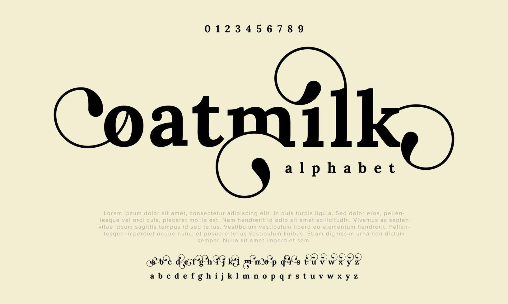 havermelk gemakkelijk luxe elegant typografie. doopvont lettertype wijnoogst abstract vector illustratie