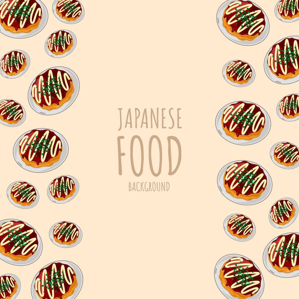 tekenfilm okonomiyaki, Japans voedsel kader grens achtergrond vector