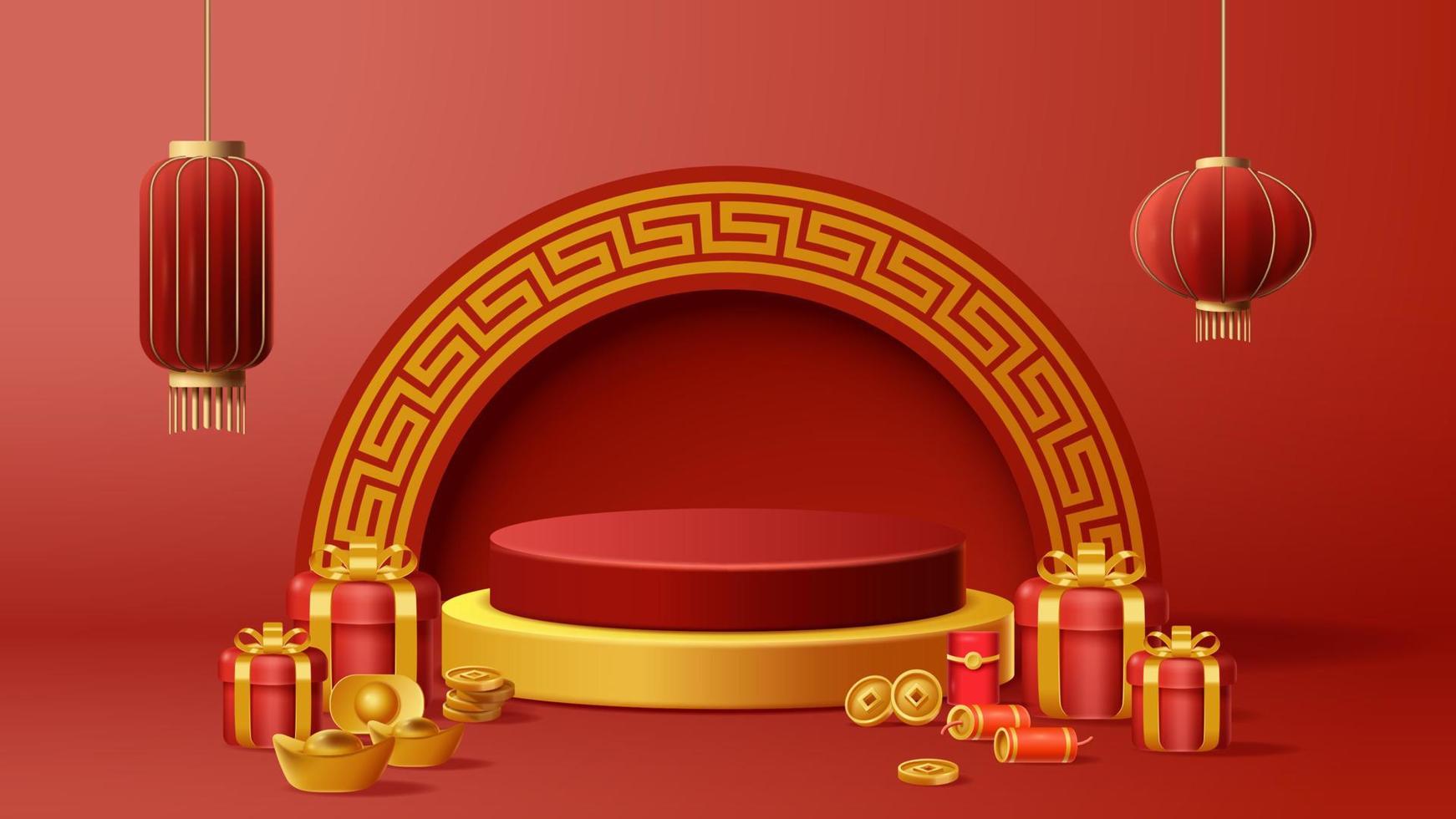 Chinese nieuw jaar Scherm podium decoratie achtergrond met Chinese ornament. vector 3d illustratie