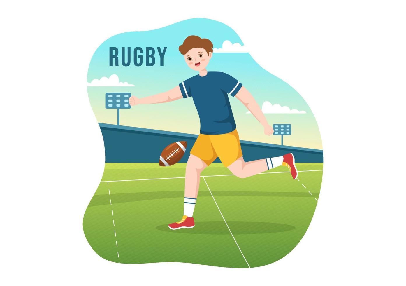 rugby speler rennen illustratie met een bal in kampioenschap sport voor web banier of landen bladzijde in vlak tekenfilm hand- getrokken Sjablonen vector