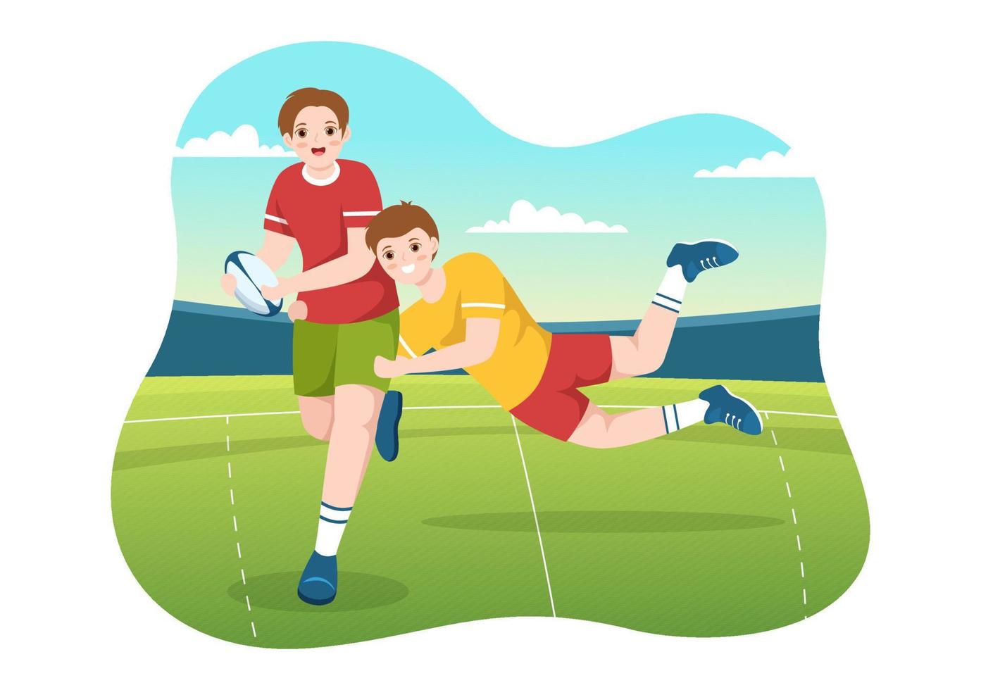 rugby speler rennen illustratie met een bal in kampioenschap sport voor web banier of landen bladzijde in vlak tekenfilm hand- getrokken Sjablonen vector