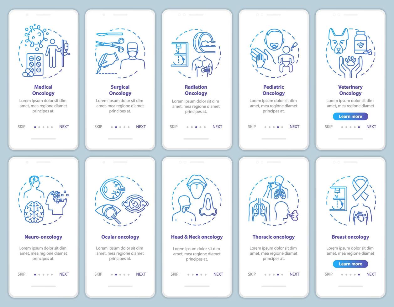 oncologie onboarding mobiele app-pagina vector