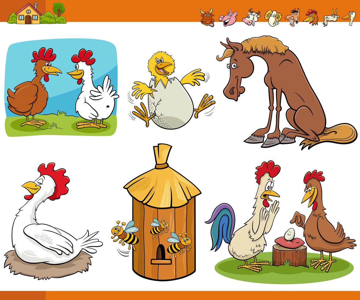 cartoon grappige boerderij dieren stripfiguren instellen vector