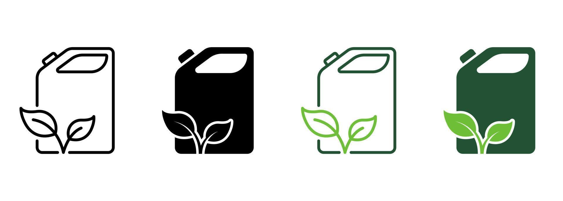 bus voor eco benzine lijn en silhouet icoon kleur set. houder voor biologisch vloeistof pictogram. brandstof kan voor natuurlijk diesel symbool verzameling Aan wit achtergrond. geïsoleerd vector illustratie.