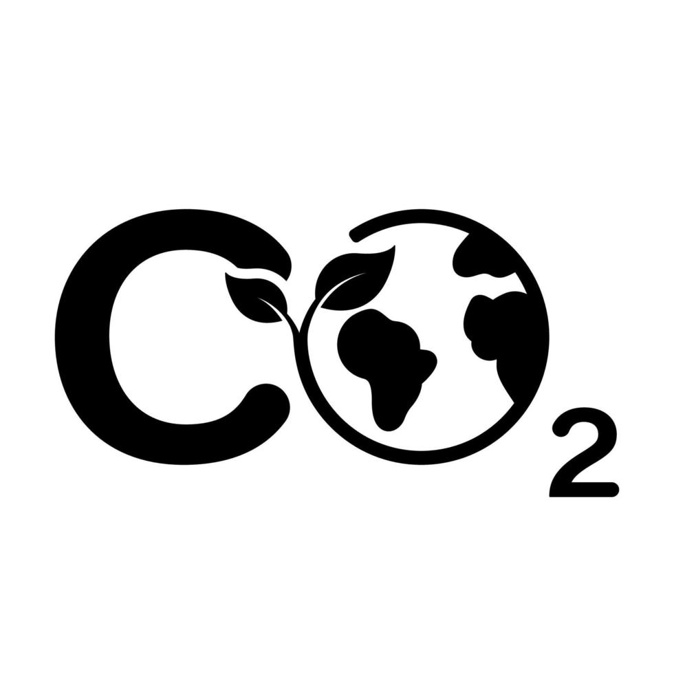 eco globaal milieu vermindering emissie silhouet icoon. co2 teken met wereldbol en blad glyph pictogram. koolstof verontreiniging Aan aarde, ecologie duurzaamheid klimaat icoon. geïsoleerd vector illustratie.