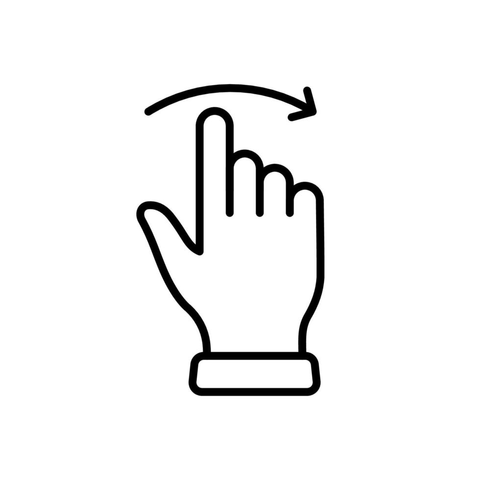 hand- vinger vegen en slepen Rechtsaf lijn icoon. snuifje scherm, draaien Aan scherm lineair pictogram. gebaar glijbaan Rechtsaf schets icoon. bewerkbare hartinfarct. geïsoleerd vector illustratie.