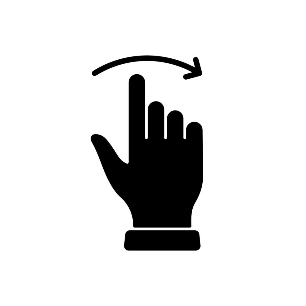 hand- vinger vegen en slepen Rechtsaf silhouet icoon. snuifje scherm, draaien Aan scherm glyph pictogram. gebaar glijbaan Rechtsaf icoon. geïsoleerd vector illustratie.