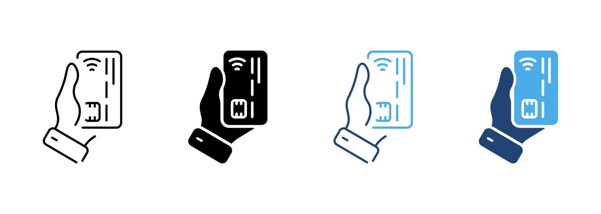 hand- houden credit kaart lijn en silhouet icoon set. debiteren kaart klant betalen voor elektronisch aankoop. financieel betaling bank symbool verzameling Aan wit achtergrond. geïsoleerd vector illustratie.