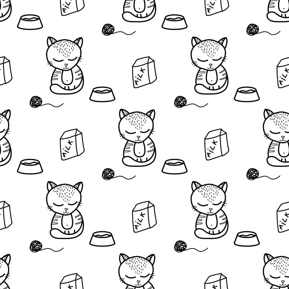 schattige kat naadloze patroon in doodle stijl vector