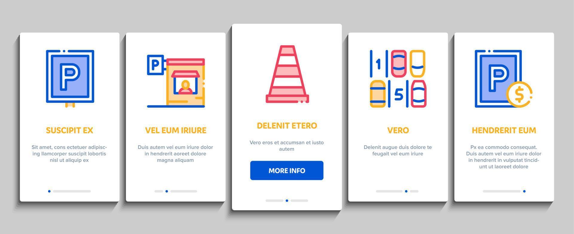 parkeren auto onboarding elementen pictogrammen reeks vector