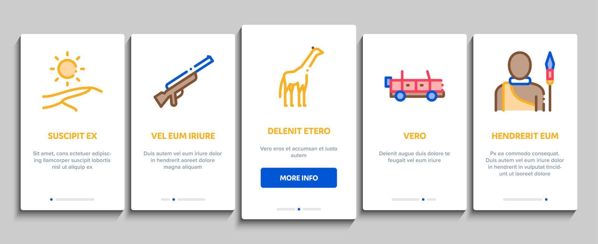 safari reizen onboarding elementen pictogrammen reeks vector