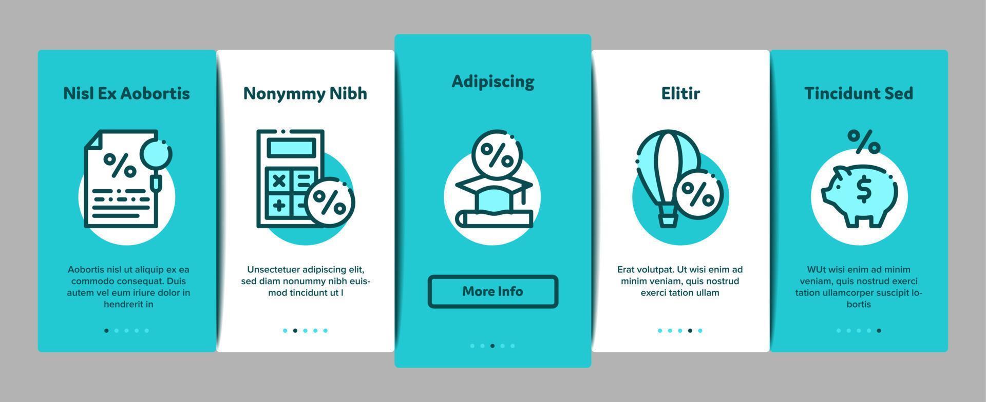 betaaldag lening onboarding elementen pictogrammen reeks vector