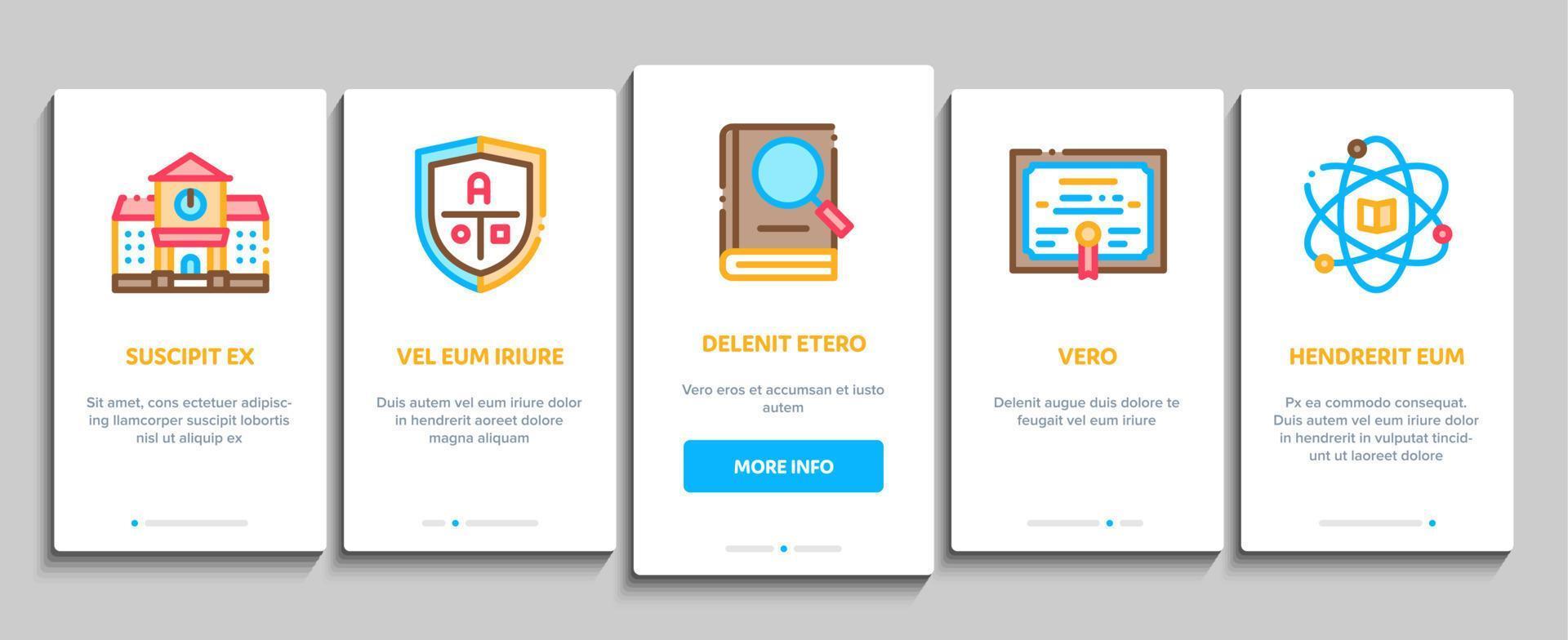 academie leerzaam onboarding elementen pictogrammen reeks vector