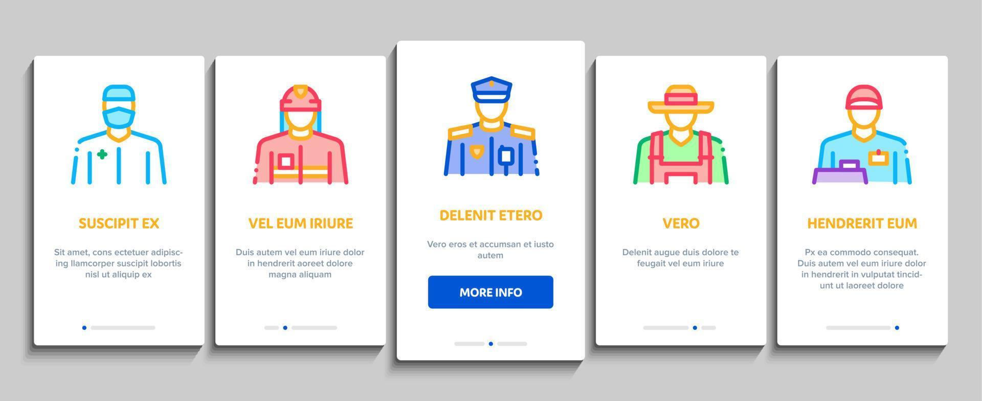 beroepen mensen onboarding elementen pictogrammen reeks vector