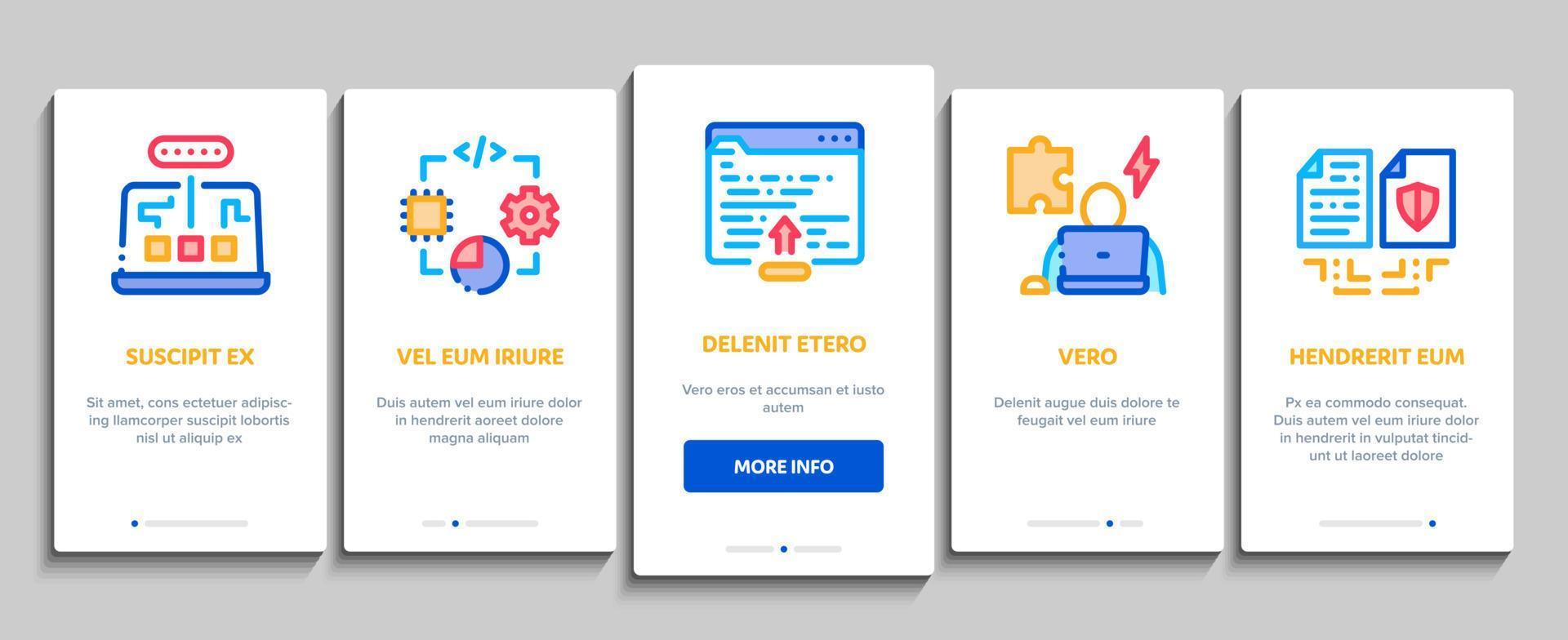 software testen en analyse onboarding elementen pictogrammen reeks vector