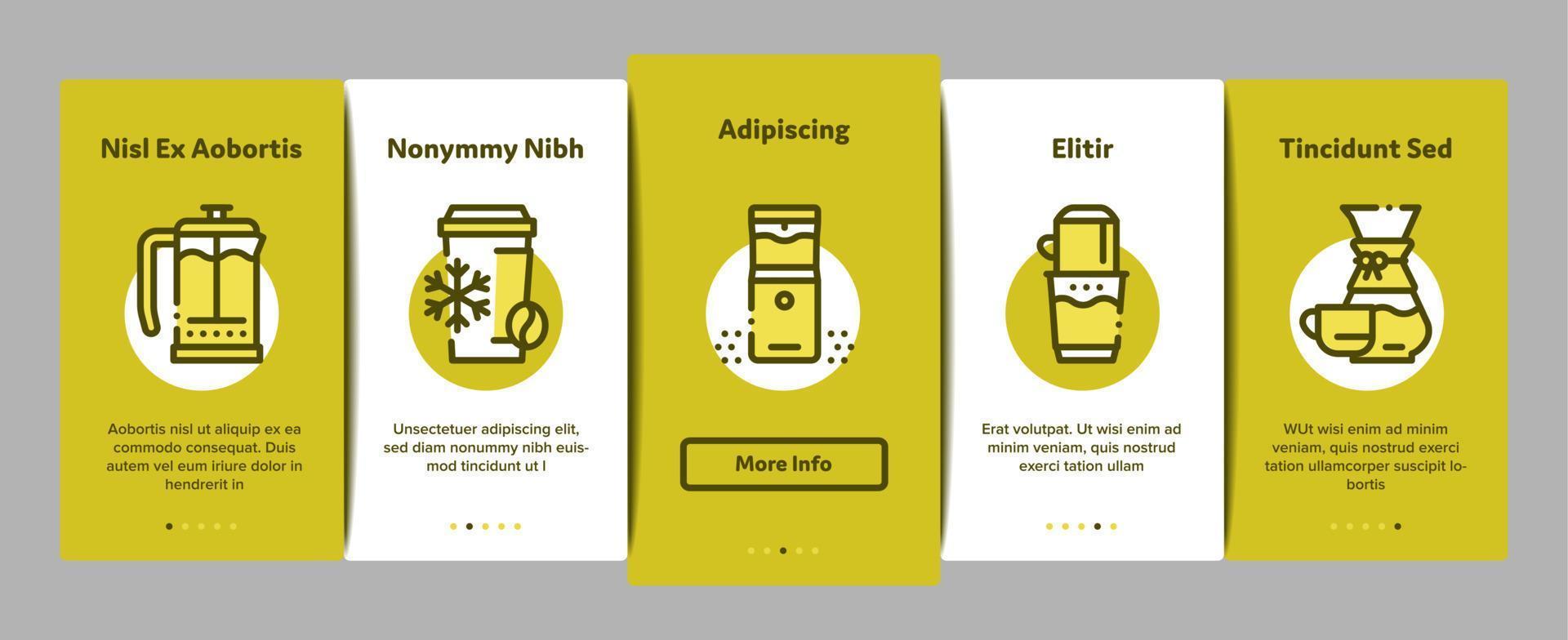 koffie energie drinken onboarding elementen pictogrammen reeks vector