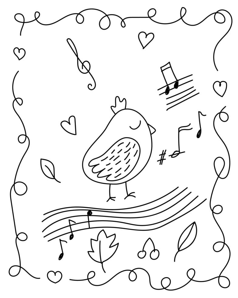 kleurplaat met vogeltje in doodle stijl vector