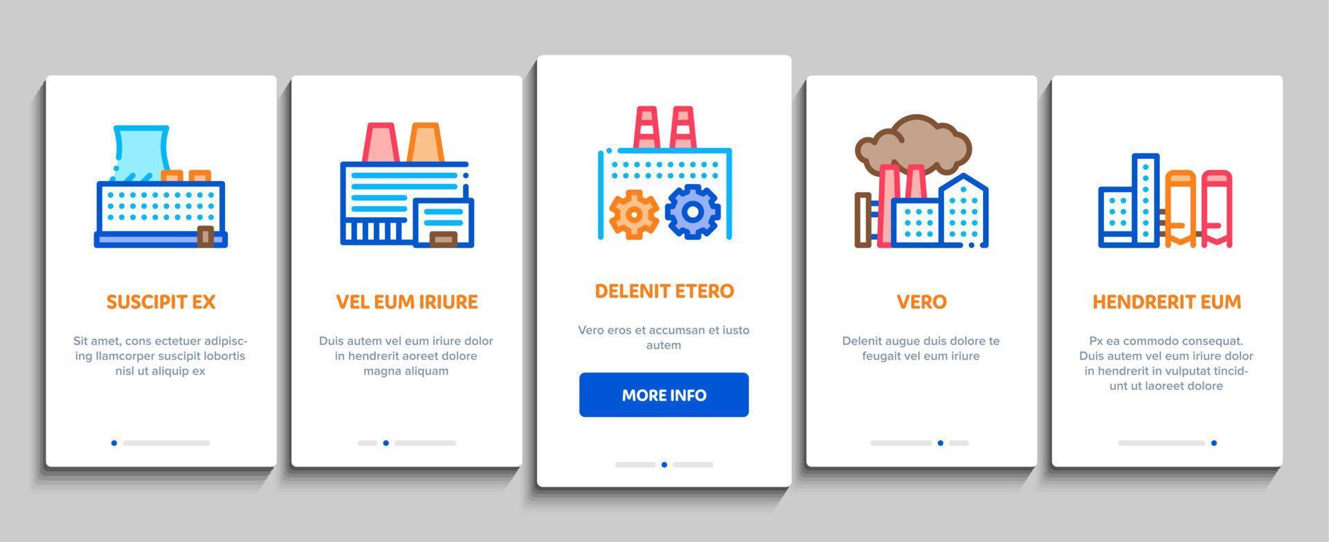 fabriek industrieel onboarding elementen pictogrammen reeks vector