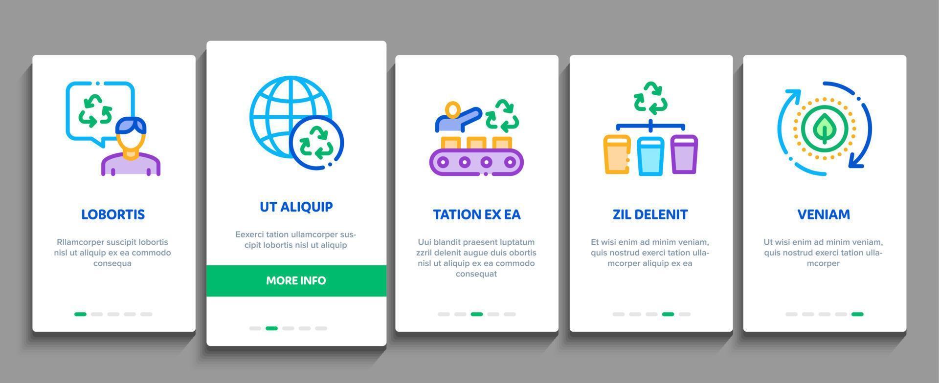 recycle fabriek ecologie industrie onboarding elementen pictogrammen reeks vector